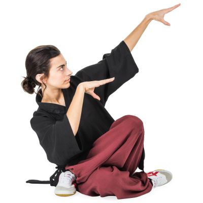 Baumwolle (Leicht) Kung Fu & Tai Chi Shirt Diagonaler Kragen Kurzarm Schwarz Stance